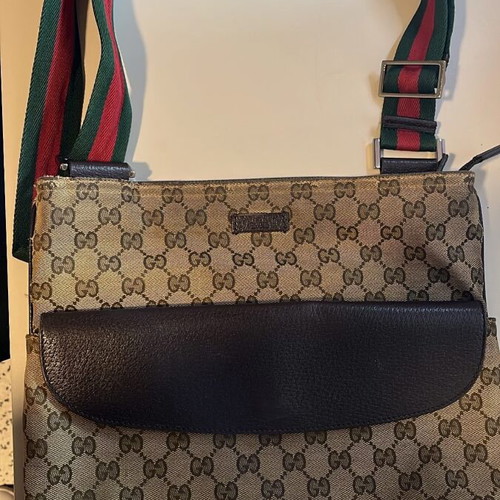 Gucci canvas messenger bag used, beige and brown crossbody