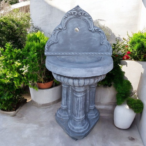 Concrete outdoor wall fountain Hana in gray and white, new