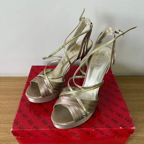 Guess satin platform sandals used, beige gold size 41