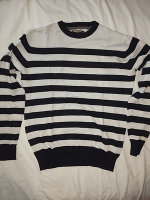 Knitted striped sweater like new, white-black, size M