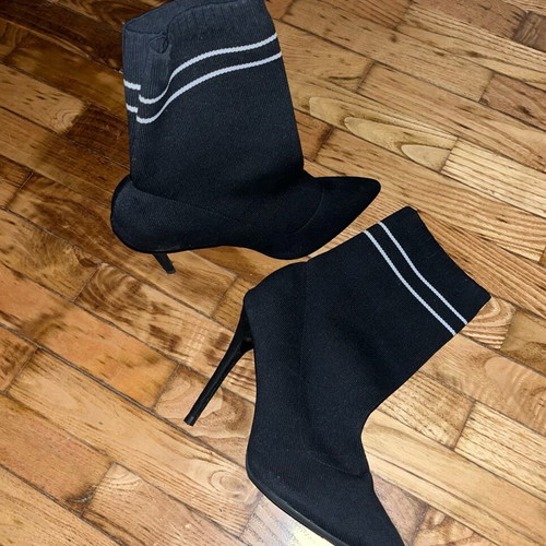 Migato stiletto sock boots, black and white, size 40