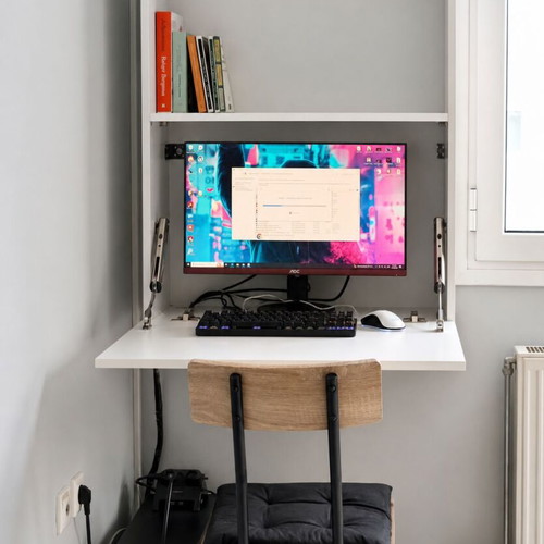 Folding Wall Desk with Bookshelf like new, white