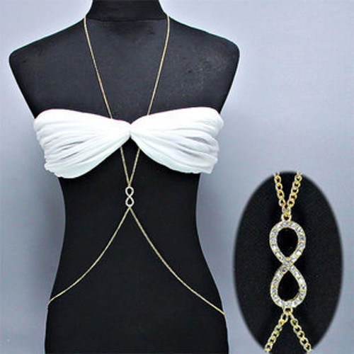Women's Metal Sexy Bikini Crossover Body Chain New, Gold Color