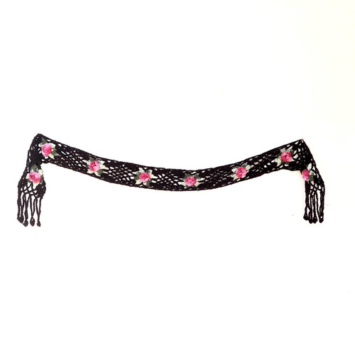 Handmade black scarf with embossed roses new