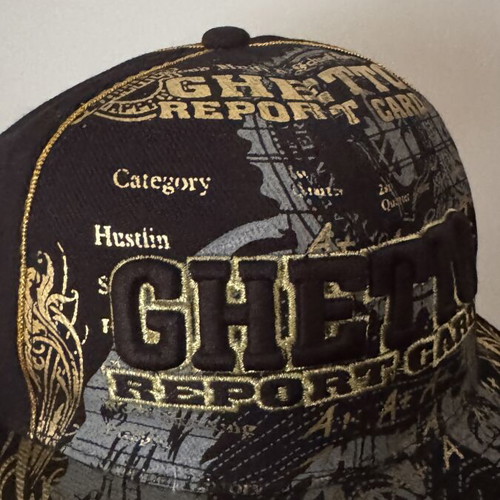 Ghetto Report Card Fullcap Hat like new, black and gold, size S