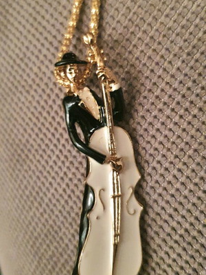 Musician necklace pin with cello enamel new