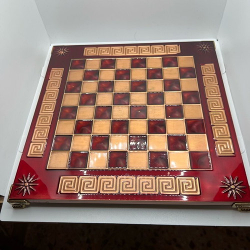 Vintage chessboard with enamel and bronze used