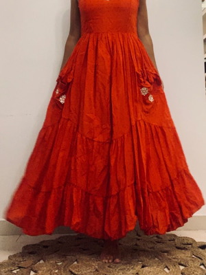 Karavan boho dress 100% cotton like new, medium size, red