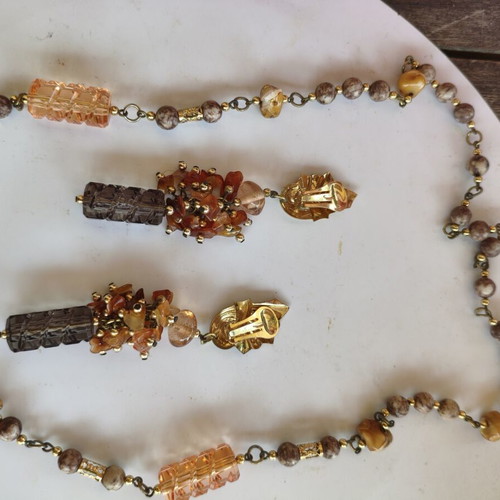 Vintage jewelry set 80s like new, brown and gold