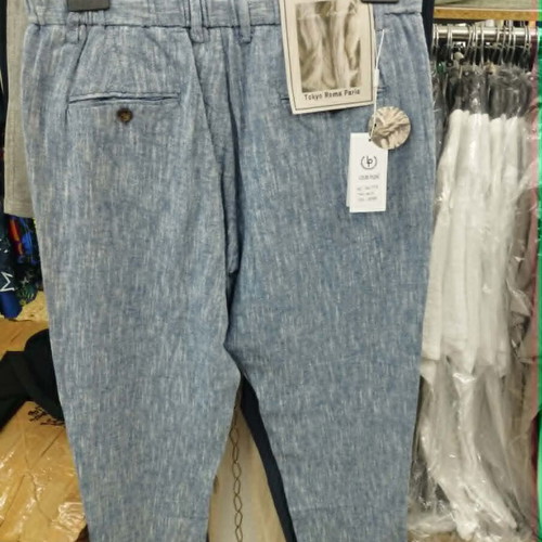 Men's Linen Pants NS-7778 New Turquoise with Drawstrings