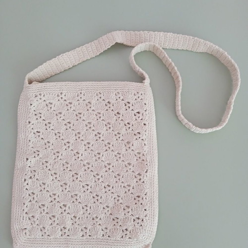 Knitted shoulder bag used, handmade cotton