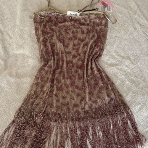 Blugirl Blumarine Mini Dress Pink Sequined with Fringe Size S New