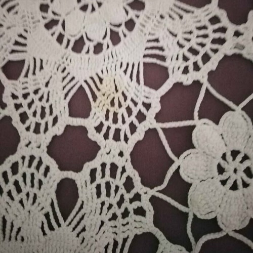 Antique handmade crochet tablecloth used, cotton thick yarn, off-white