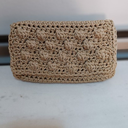 Handmade Crochet Clutch Bag new with floral lining, beige