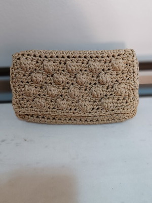 Handmade Crochet Clutch Bag new with floral lining, beige