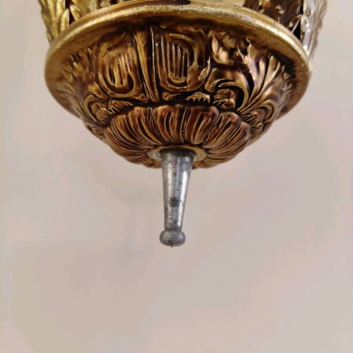 Vintage Hollywood Regency chandelier with gold and amber glass like new