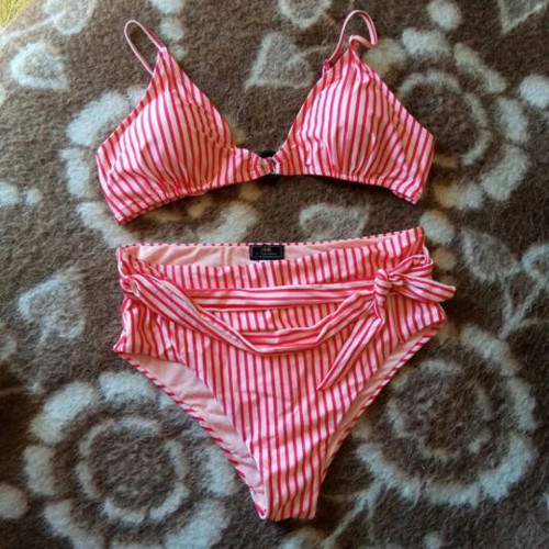 Striped swimsuit with belt and chest ring, new, size XXXL