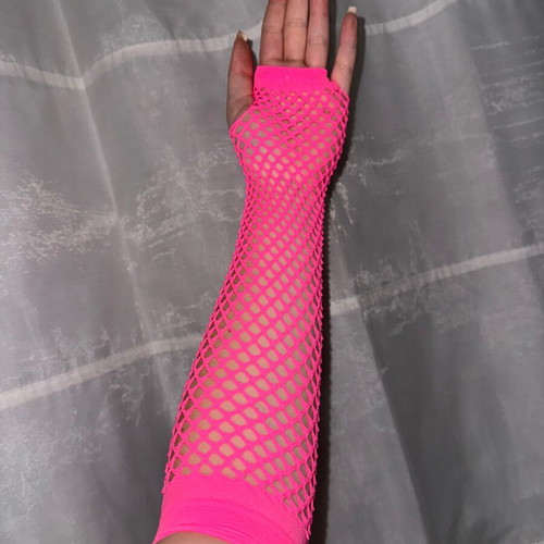 Pink fishnet gloves in excellent condition