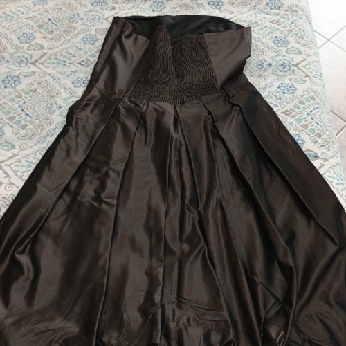 Zara satin strapless dress balloon hem brown size large new