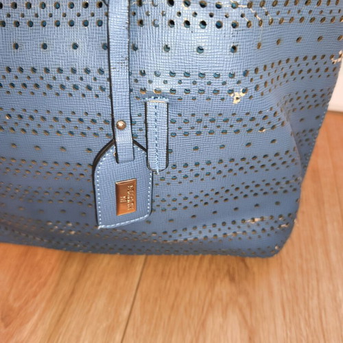 Hunter tote bag, blue, perforated details, detachable inner pouch