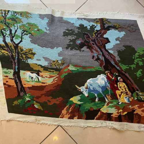 Handmade textile painting used, 0.83x0.58 m