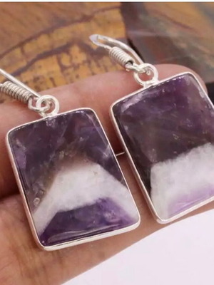 Amethyst stone earrings new, silver plated