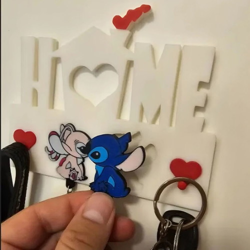 Angel and Stitch key holder made to order with Valentine keychains