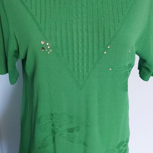 Green silk tunic blouse with flowers