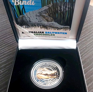 Royal Austalian Mint "Saltwater Crocodile"   2013 Colourized PROOF SILVER