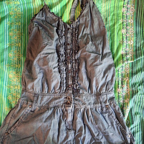 Denim romper XS with open back, boho Y2K style, like new