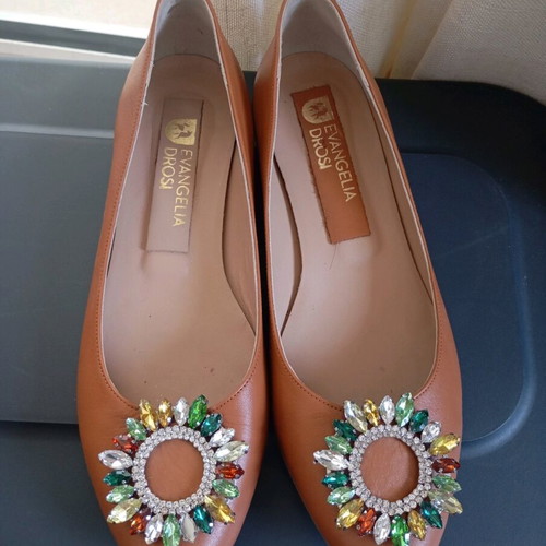 Evangelia Drosi leather tan ballerinas like new