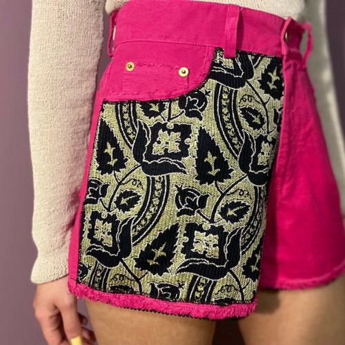 Nidodileda denim shorts used, red multicolor, size M