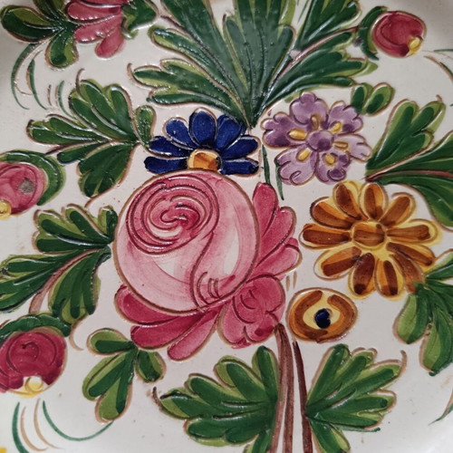 Decorative ceramic plate with hand-engraved floral motif, like new
