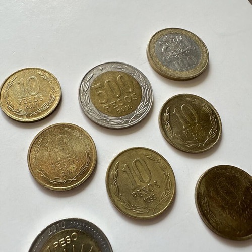 Set of 8 Chilean and Argentine coins used