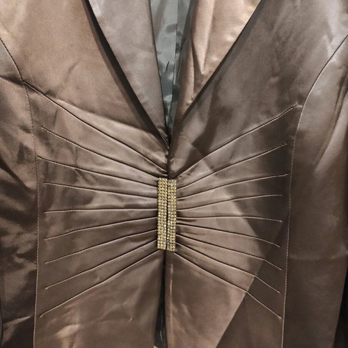 Lacrima satin jacket like new, brown, crystal clasp closure