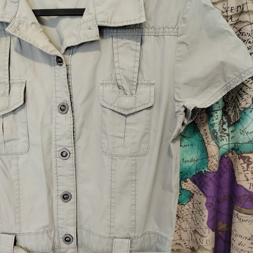 3GUYS Safari Military Utility Mini Dress, beige and green, size S/M