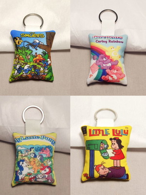 Set of 4 handmade fabric keychain pillows new, double-sided