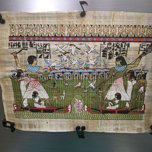 Painting on papyrus with Egyptian theme used
