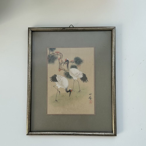 Vintage Japanese Wall Art with Cranes, like new