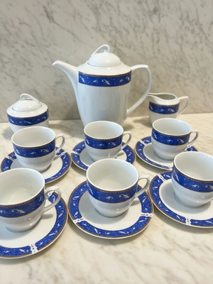 Crown Regent tea set 15 pcs like new, blue and gold, 1970s porcelain