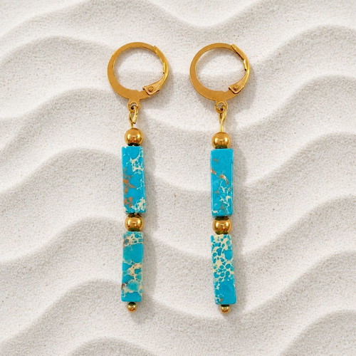 Handmade steel earrings with jasper new, turquoise and gold