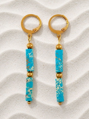 Handmade steel earrings with jasper new, turquoise and gold