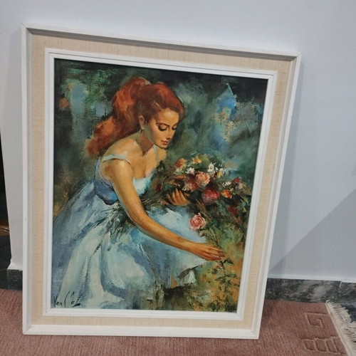 Girl Make Flowers artwork used, signed, framed