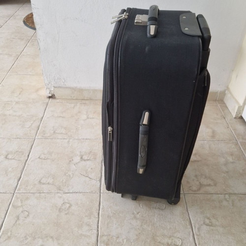 Prox cabin suitcase used, black fabric with 4 wheels