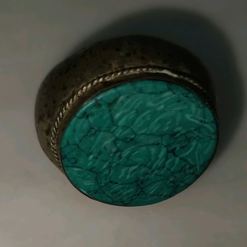 Turquoise tribal ring used, silver base