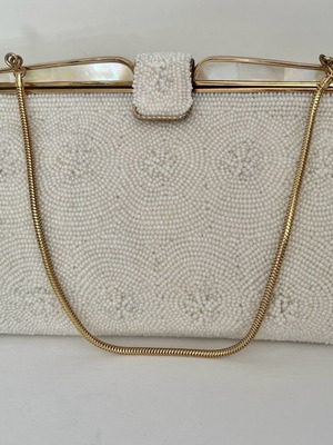 Vintage hand bag embroidered with beads and mother of pearl like new