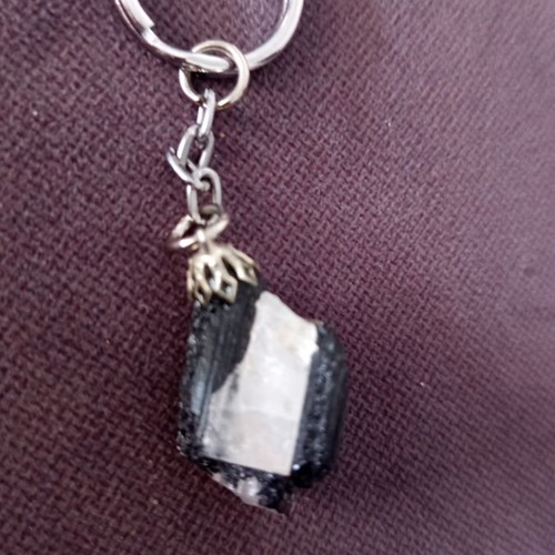Tourmaline Energy Crystal Keychain with Black Tourmaline and White Quartz