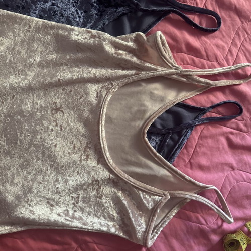 Velour bodysuits like new, size S-M, beige and blue, snap closure