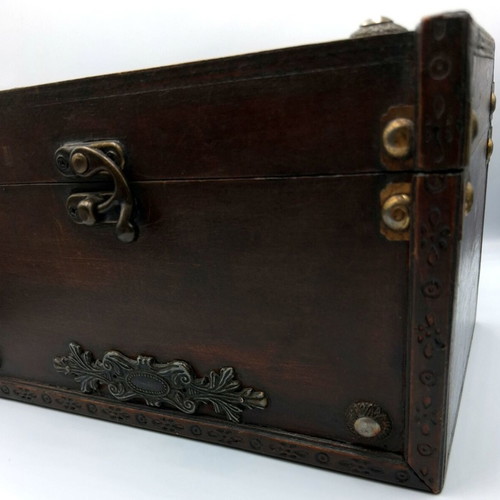 Vintage wooden box with decorative elements like new
