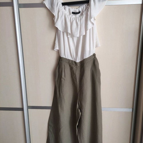 Zara midi jumpsuit, white and khaki